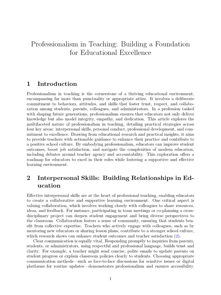 Professionalism in Teaching Essentials | PDF | Teachers | Learning