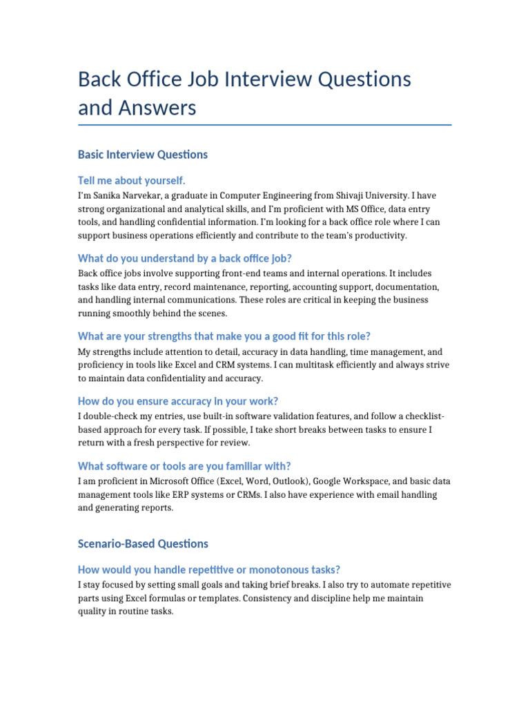 Back Office Interview Insights | PDF | Microsoft Excel | Customer ...