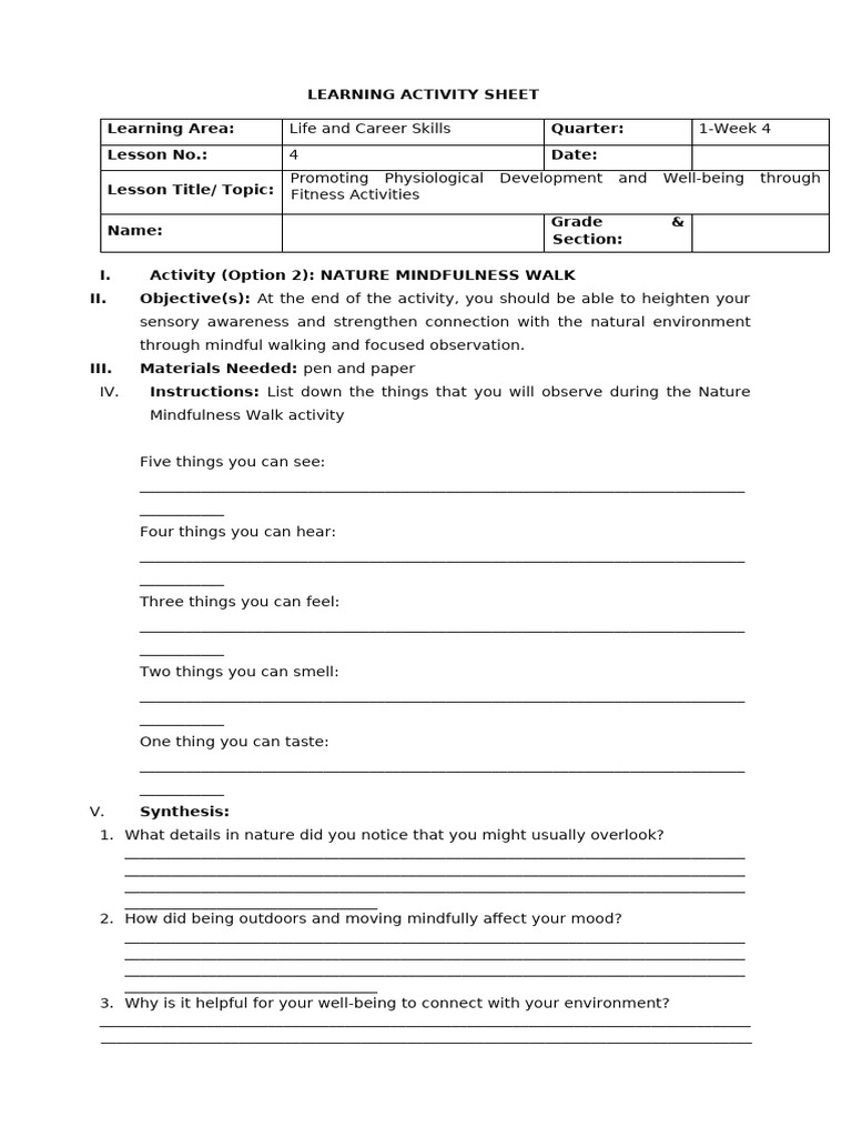 Nature Mindfulness Walk Activity Guide | PDF | Mental Processes ...