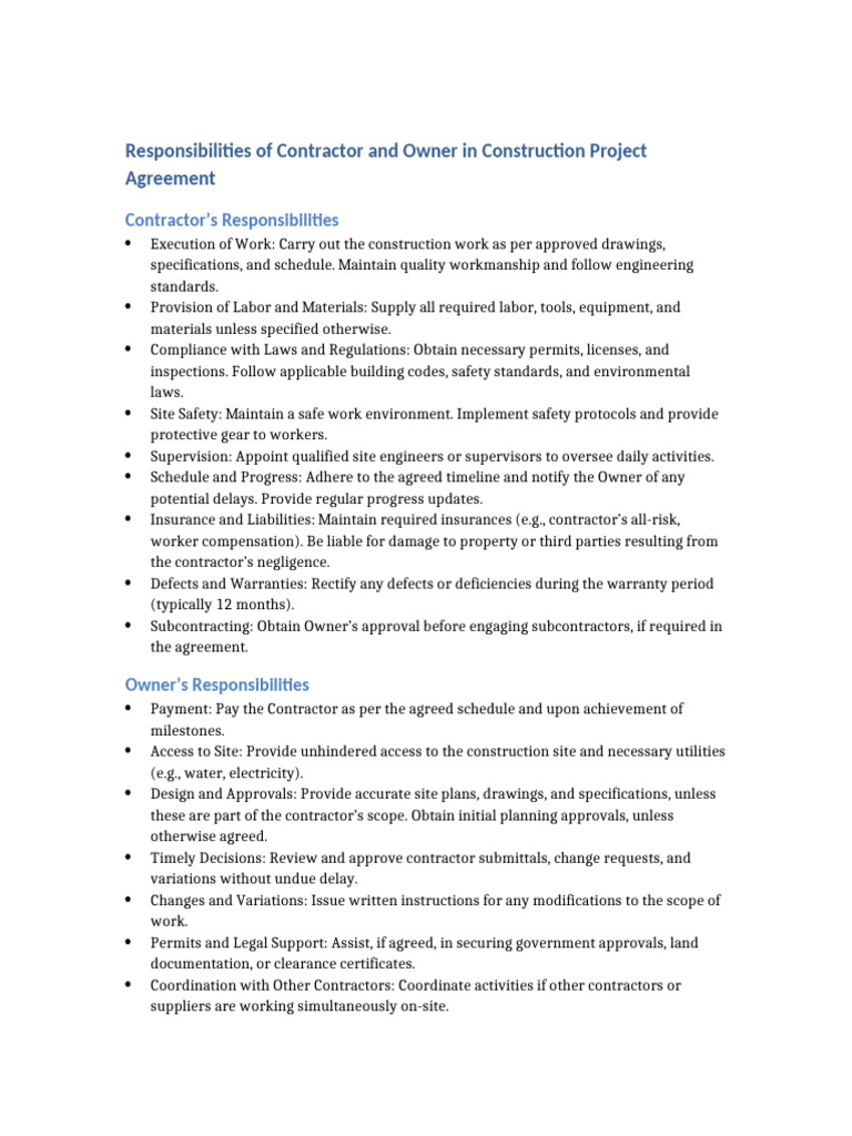 Contractor and Owner Responsibilities | PDF
