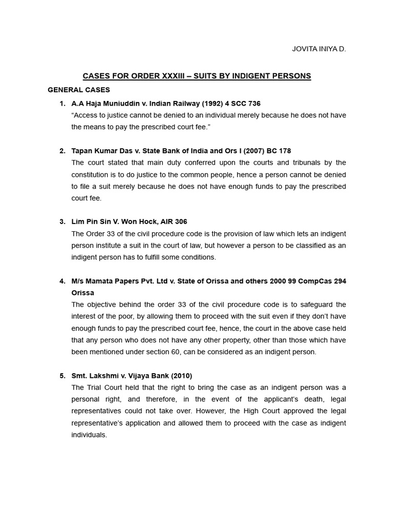 Indigent Persons and Order 33 CPC | PDF | Lawsuit | Government
