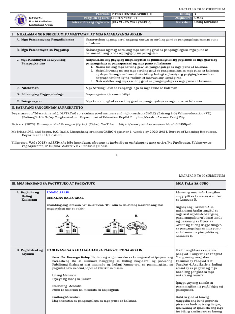 DLL Matatag - GMRC 4 q1 w6 | PDF