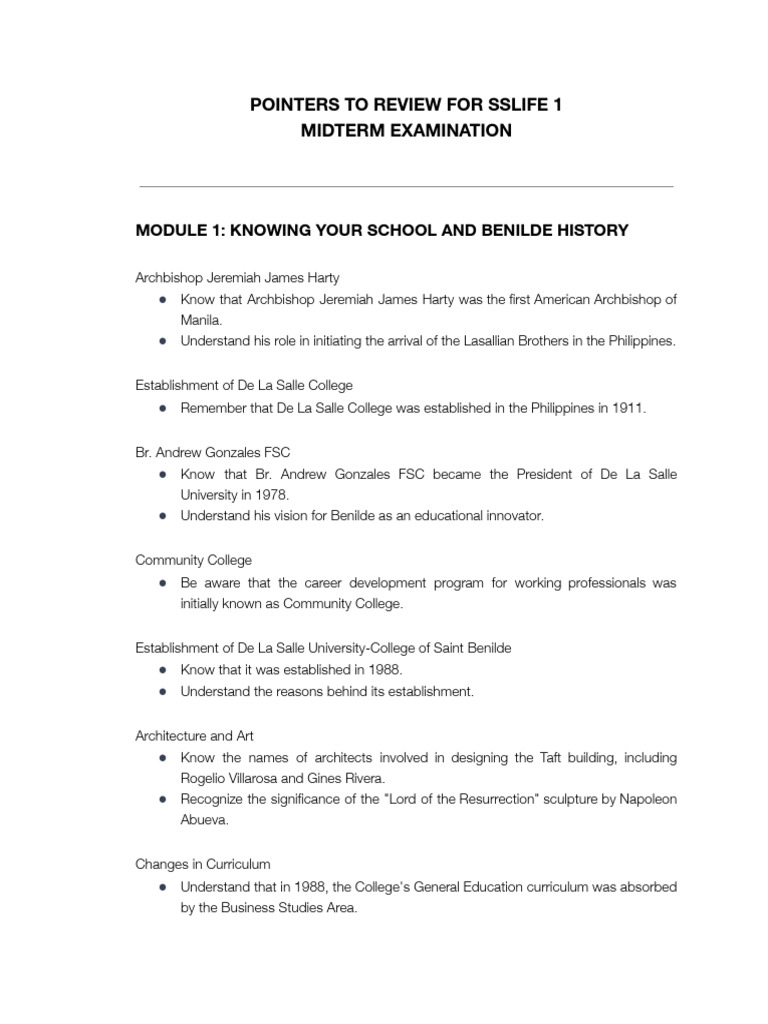 Pointers To Review For Sslife 1 | PDF