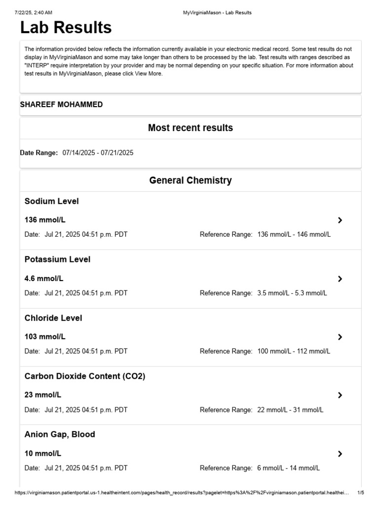 Mohammed Shareef Lab Result July 21 | PDF