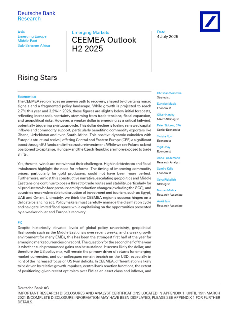 CEEMEA Economic Outlook H2 2025 | PDF | Inflation | Bonds (Finance)