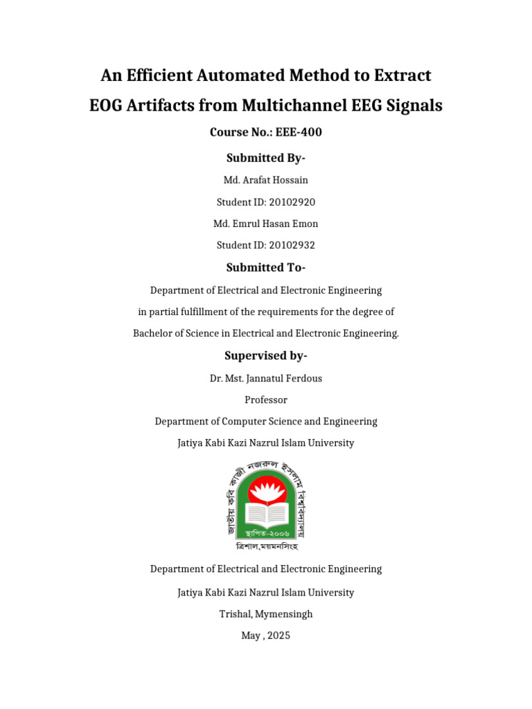 EEG EOG Artifact Thesis Title Page | PDF