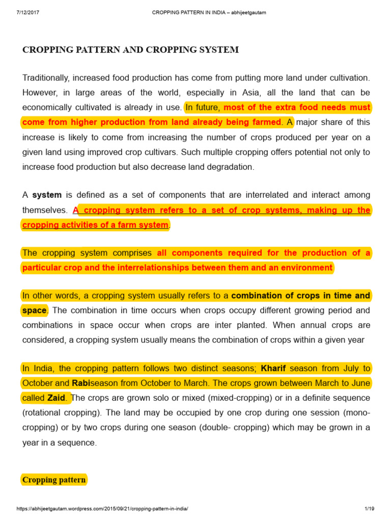 Cropping Patterns and Systems in India | PDF | Agriculture ...