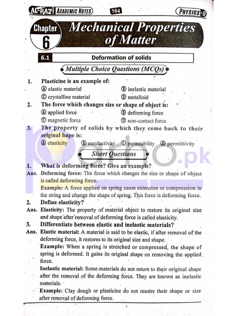 9th Physics Ch6 S.Q, MCQs | PDF