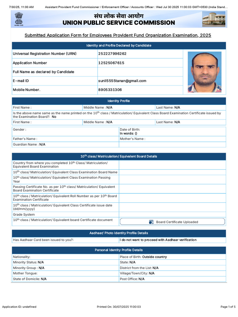 EPFO Exam Application Form 2025 | PDF