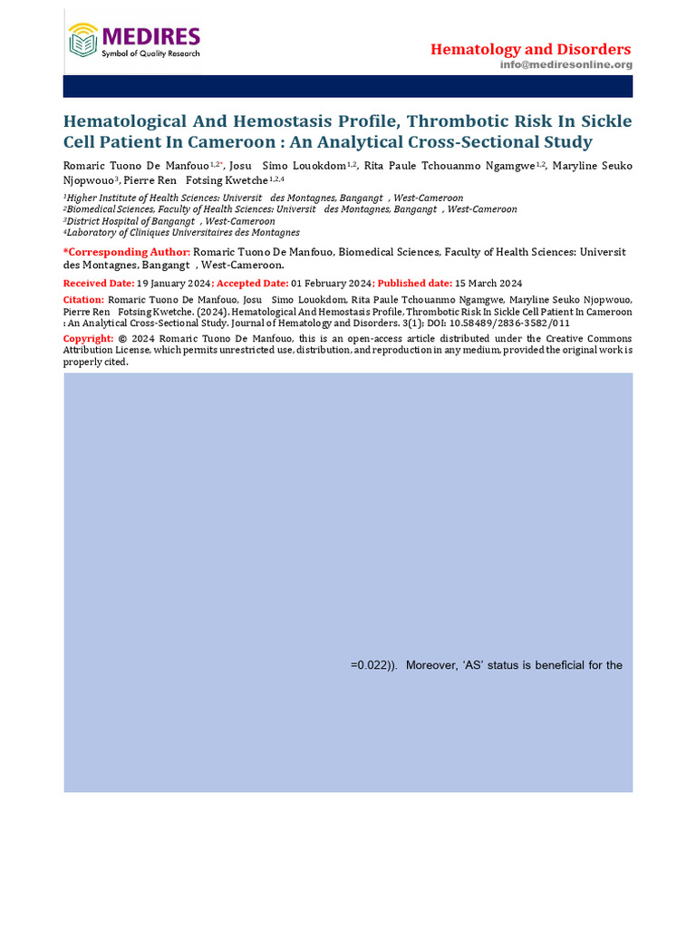 Thrombotic Risk in Sickle Cell Patients | PDF | Thrombosis | Hemostasis