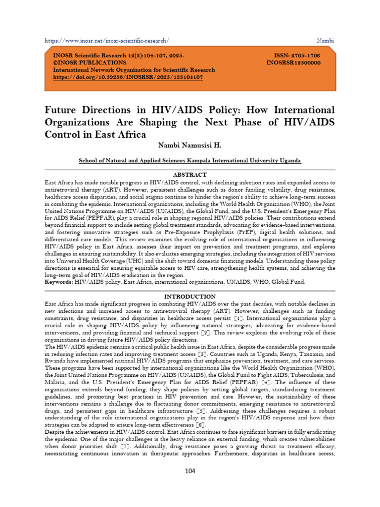 Future Directions in HIV/AIDS Policy: How International Organizations ...