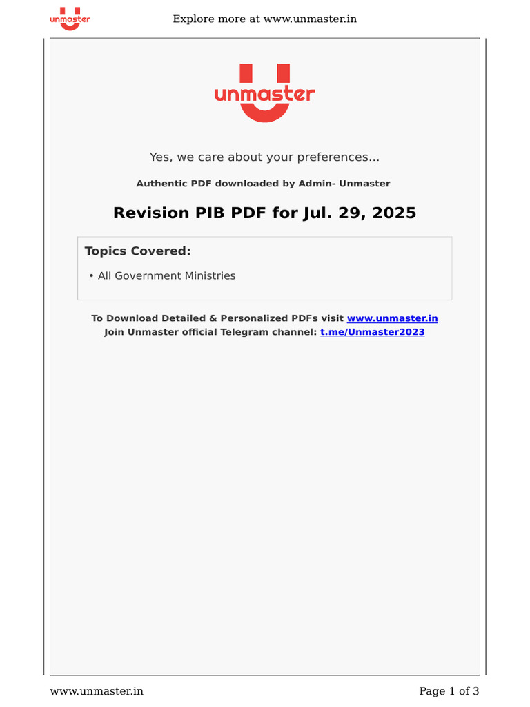 PIB Updates: Key Government Initiatives | PDF
