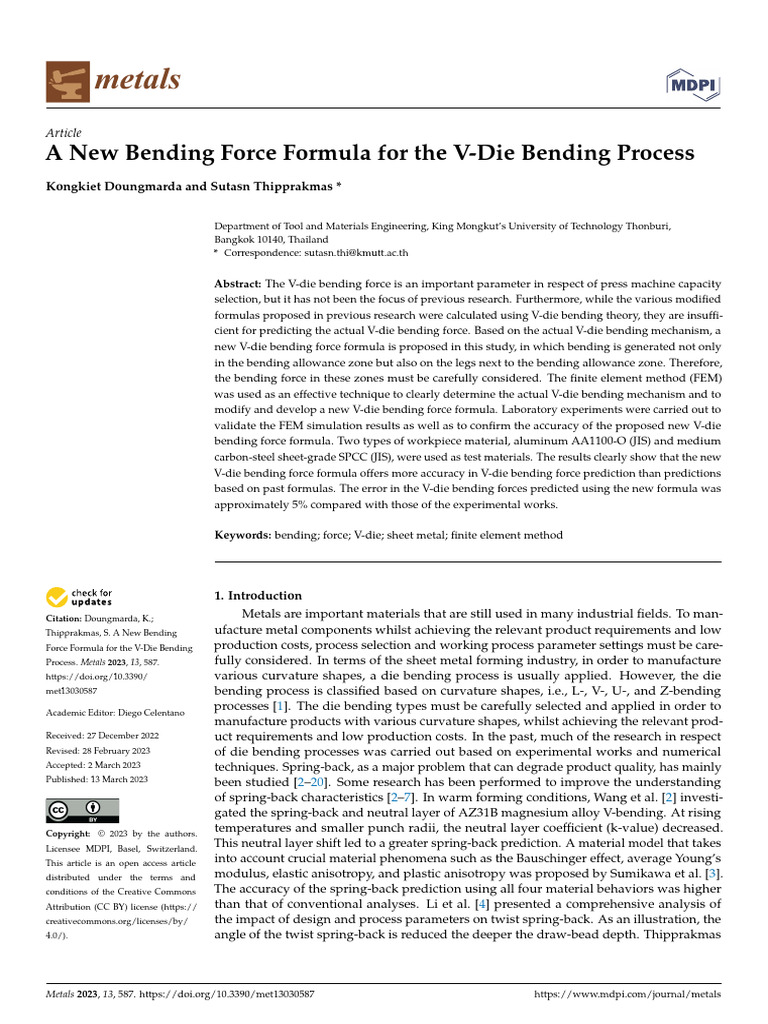 A New Bending Force Formula For The V-Die Bending | PDF | Deformation ...