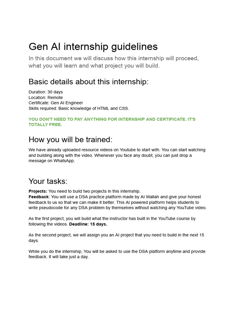 Gen AI Internship Overview and Steps | PDF | Websites | User Interface