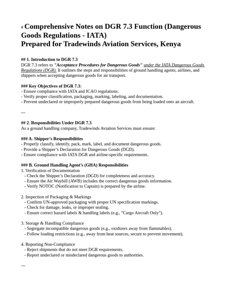 DGR 7.3 Compliance Guidelines for Aviation | PDF | Dangerous Goods | Cargo