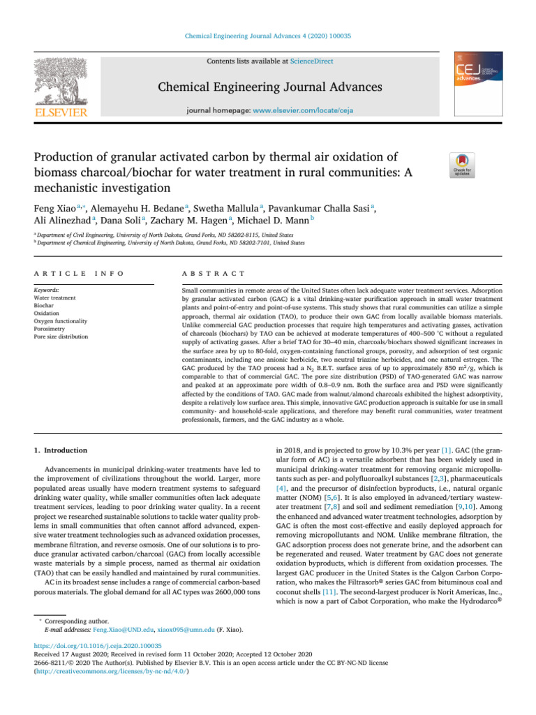 Granular Activated Carbon from Biochar | PDF | Adsorption | Water Treatment