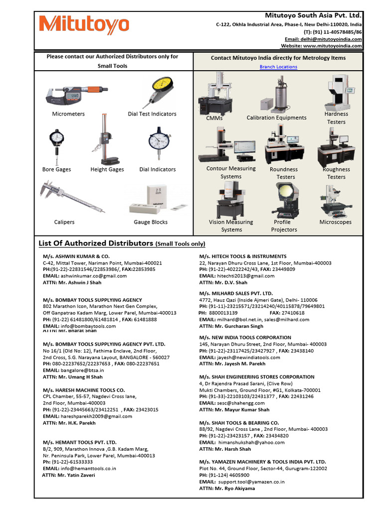 Mitutoyo Authorized Distributors List | PDF | Length | Metrology