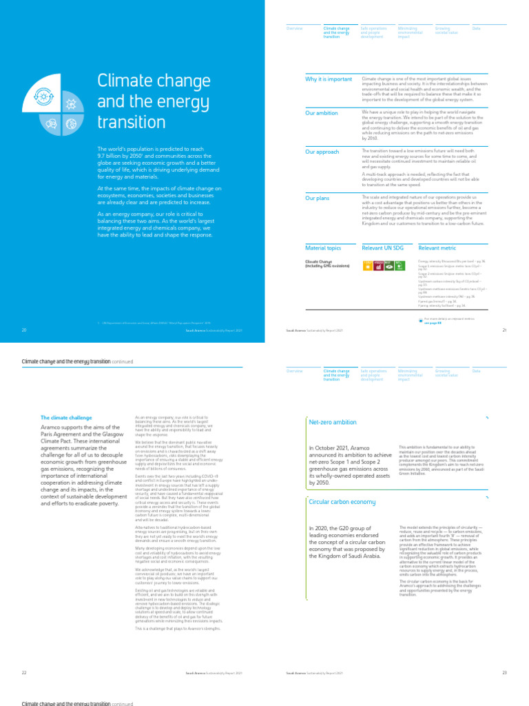 Aramco Sustainability Report 2021 | PDF | Climate Change | Climate ...