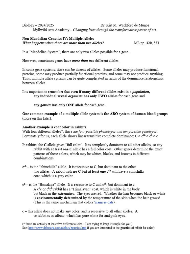 Non-Mendelian IV - Multiple Alleles | PDF | Dominance (Genetics) | Allele