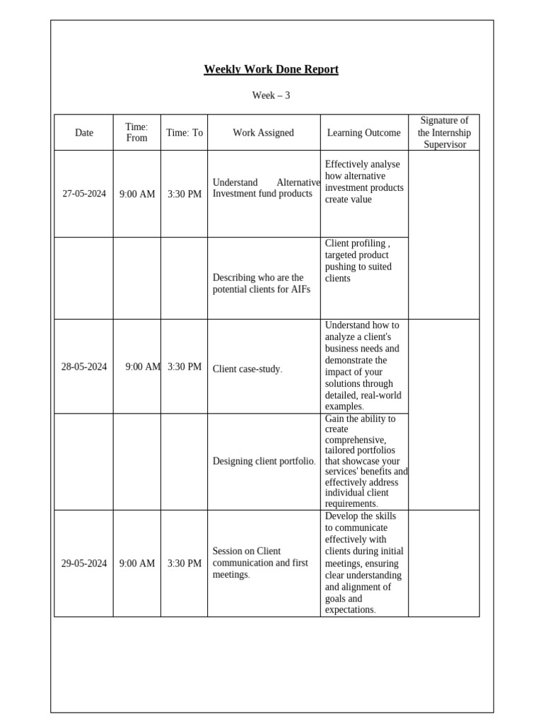 SIP Weekly Report (Week-3) | PDF | Investing | Goal