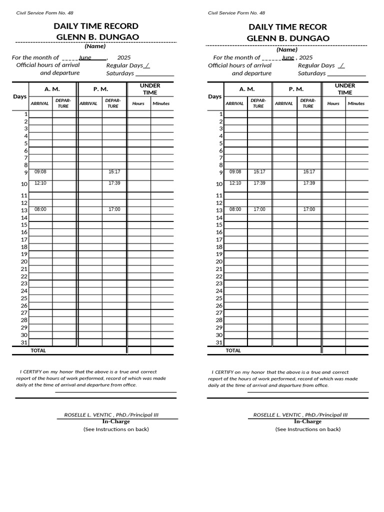 Daily Time Record - Form 48A | PDF | Common Law | Government