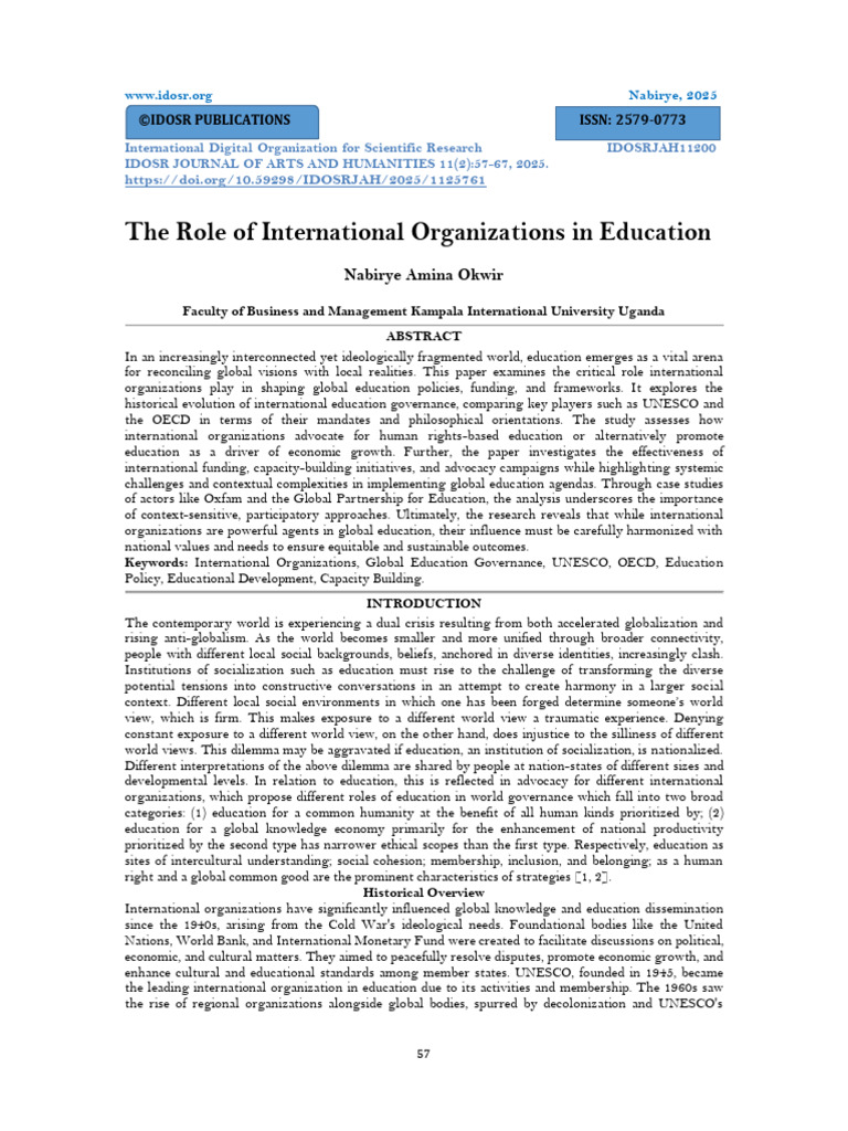 The Role of International Organizations in Education (WWW - Kiu.ac - Ug ...