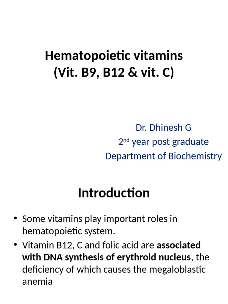 Hematopoietic Vitamins Overview | PDF | Vitamin B12 | Anemia