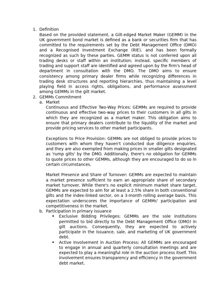 Understanding GEMM Roles in Gilt Market | PDF | Gilt Edged Securities ...