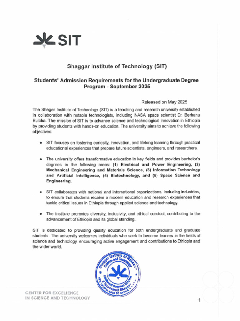 SIT Undergrad Admission Requirments | PDF