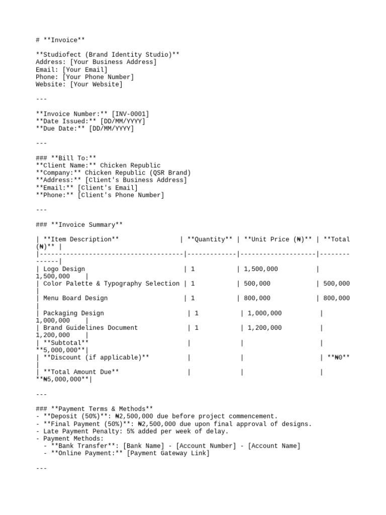 Invoice for Chicken Republic Branding | PDF