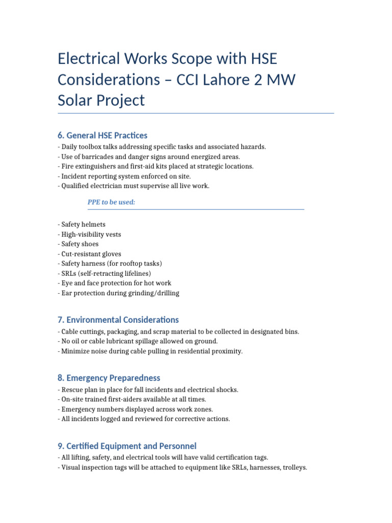 HSE Guidelines for 2 MW Solar Project | PDF