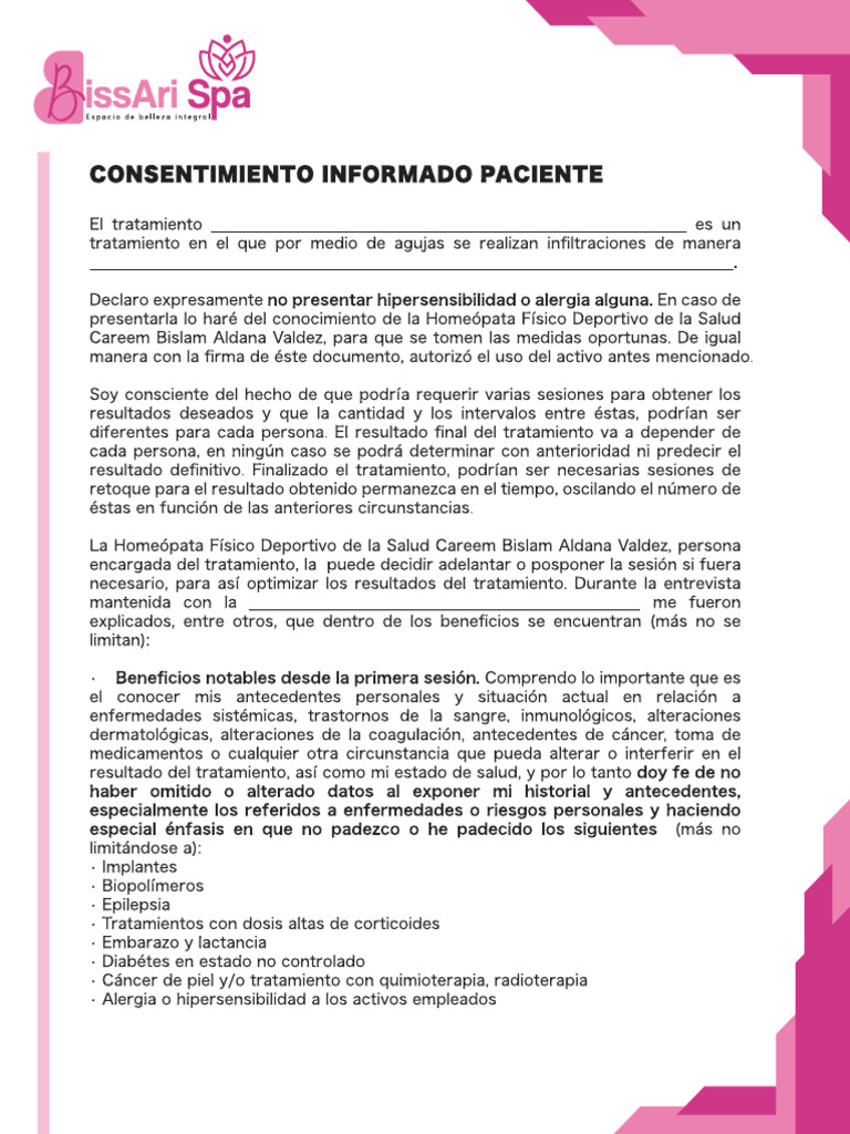 Consentimiento Informado Paciente | PDF