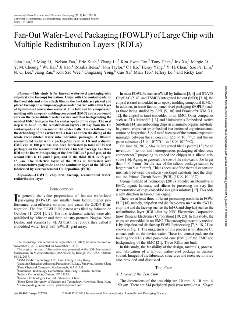 FOWLP Process with Multiple RDLs | PDF | Photolithography | Integrated ...