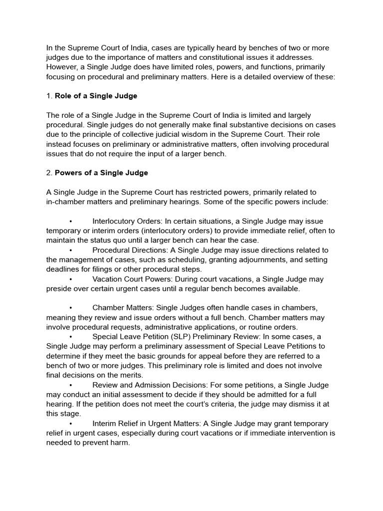Role and Powers of Single Judges in India | PDF | Appeal | Jurisdiction