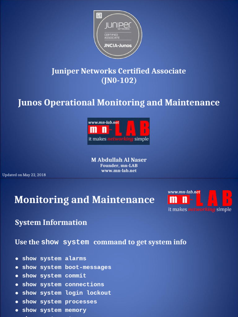 Juniper JN0-102: Monitoring & Maintenance Guide | PDF | Routing | Software