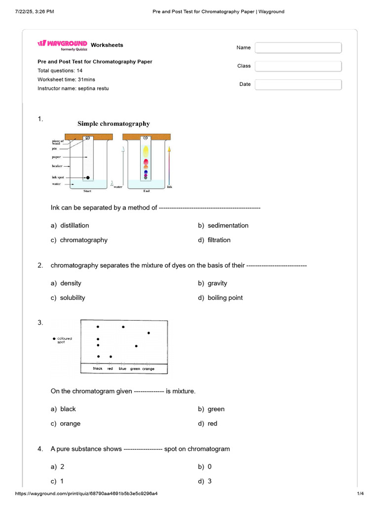 Pre and Post Test For Chromatography Paper - Wayground | PDF ...
