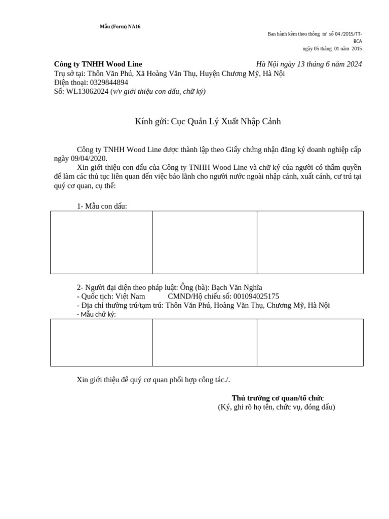 NA16. Đăng ký mẫu dấu, mẫu chữ ký 2 | PDF