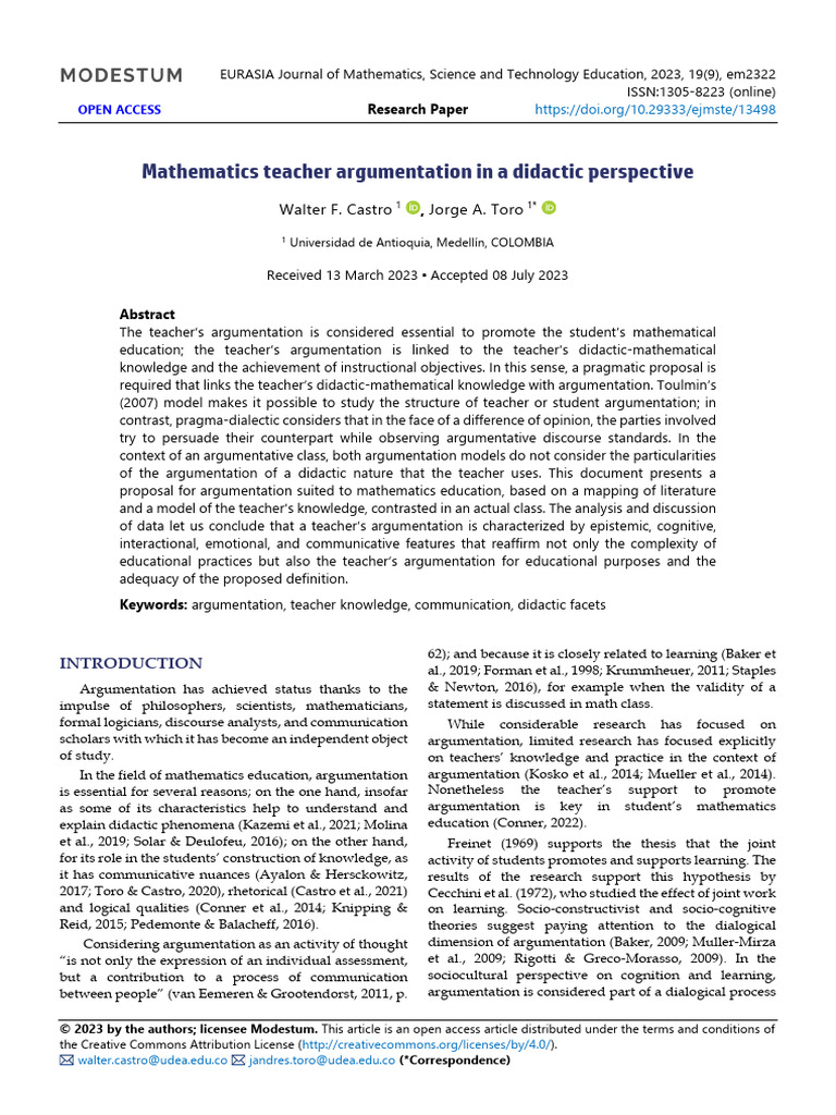 Teacher Argumentation in Math Education | PDF | Trigonometry | Knowledge