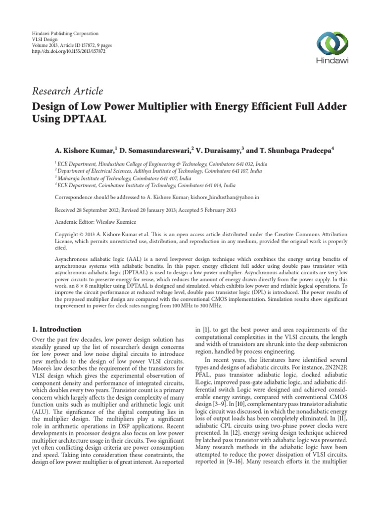 Low Power Multiplier Design Using DPTAAL | PDF | Logic Gate | Cmos