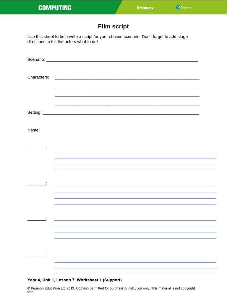 Year 4 Film Script Writing Worksheet | PDF