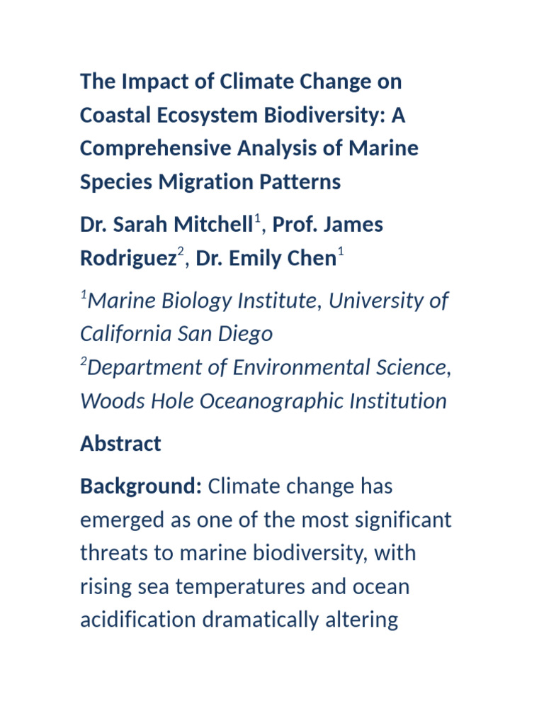 Climate Change Effects on Marine Species Migration | PDF | Oceans ...
