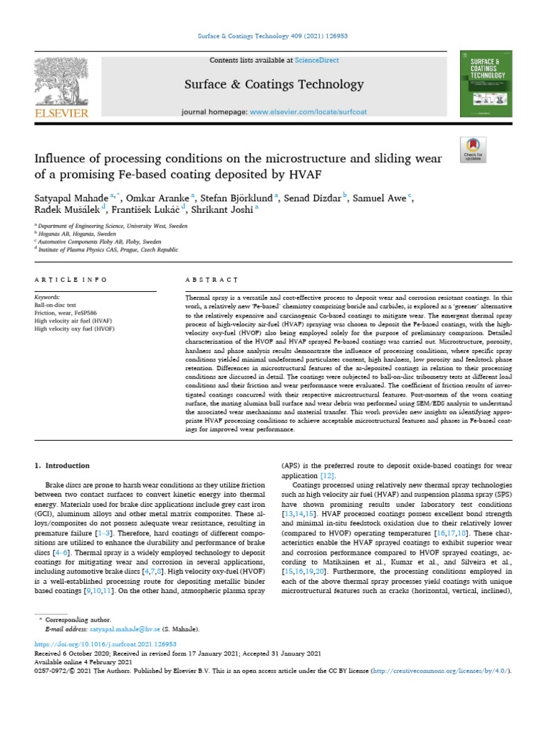 Influence of Processing Conditions On The Microstr | PDF | Wear ...