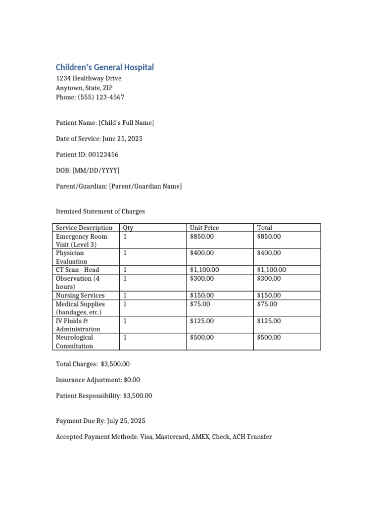 Hospital Bill Child Head Injury | PDF