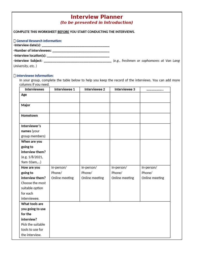 Interview Planning Worksheet | PDF