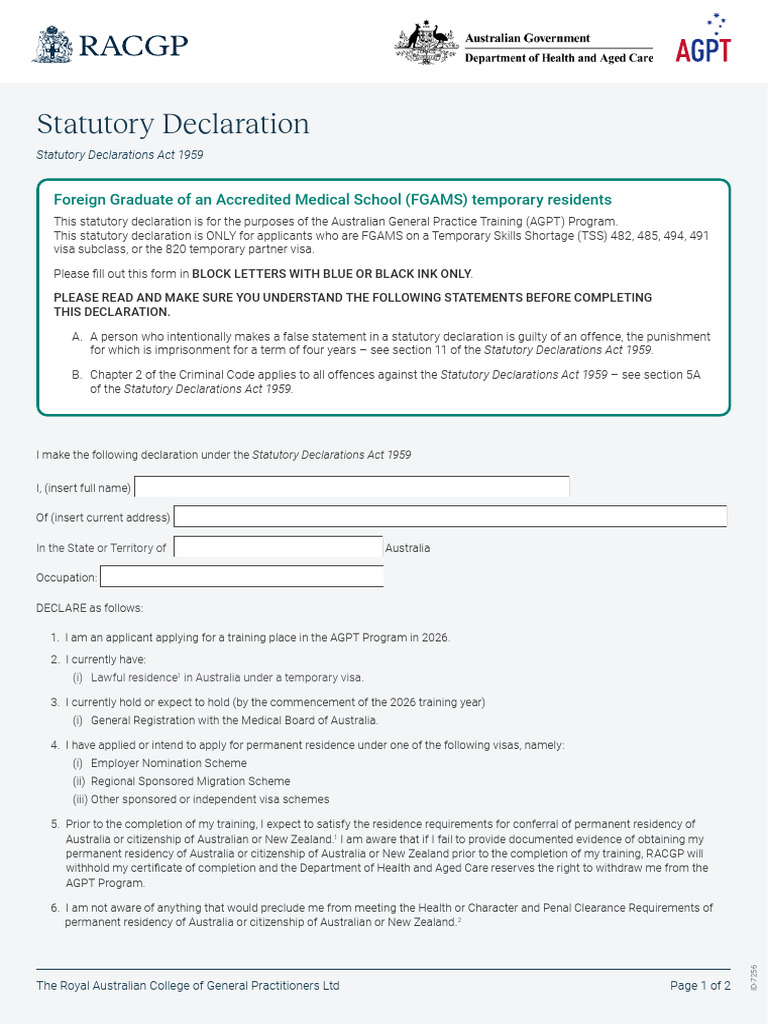 AGPT Program Statutory Declaration Form | PDF | Common Law | Justice