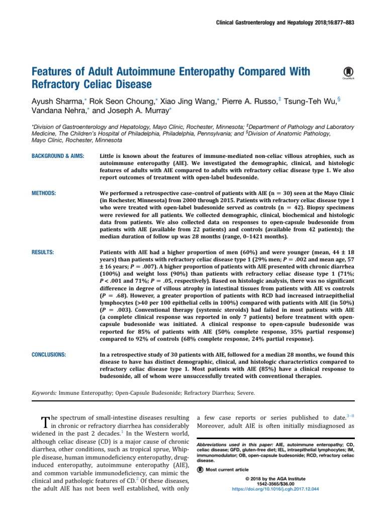 Adult Autoimmune Enteropathy vs. Refractory Celiac Disease | PDF ...