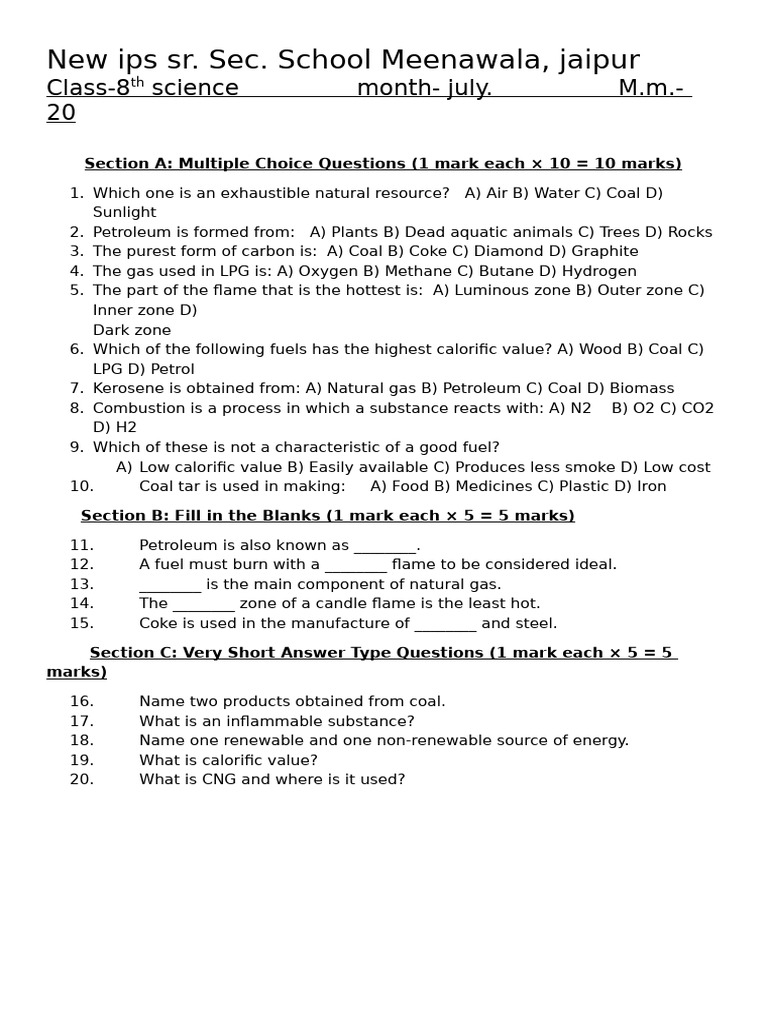 Class 8 Science Exam Questions | PDF