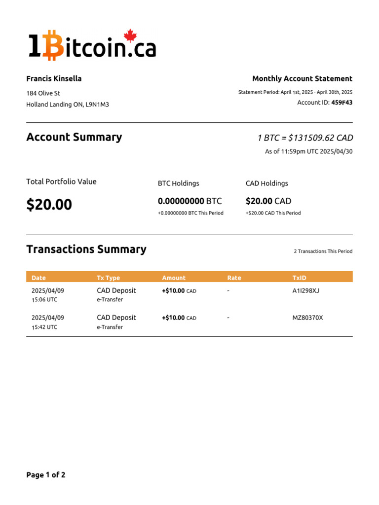 April 2025 Bitcoin Account Statement | PDF | Bitcoin | Taxes