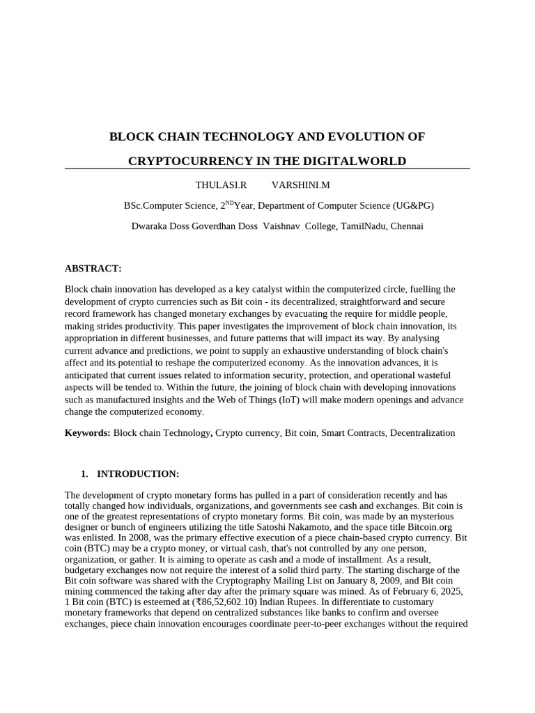 Blockchain Technology and Evolution of Cryptocurrency | PDF ...