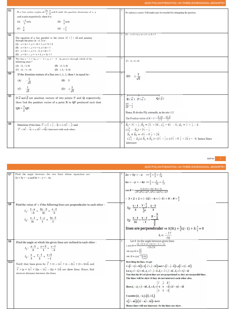 2025 Class XII Mathematics Geometry | PDF